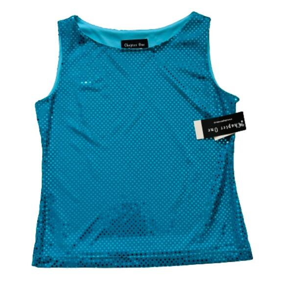 Chapter One Tank Top Blue Sequins Sparkle Knit Dressy Party Top Small NEW - Picture 7 of 11